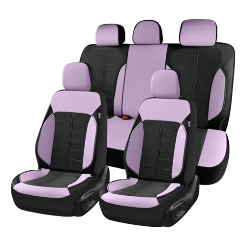 Coverado Car Seat Covers Full Set Leather Full Coverage Waterproof Seat Cover Car Seat Protector Cushion Universal Fit for Most Cars SUV Trucks, Purple&Black - color: PurpleB, size: FullSet