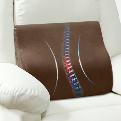 Lumbar Support Pillow for Recliner Chair and Couch, Memory Foam Back Cushion Ergonomic Large Back Support Pillow for Lower Back Pain Relief, with Soft Velvet - color: Brown