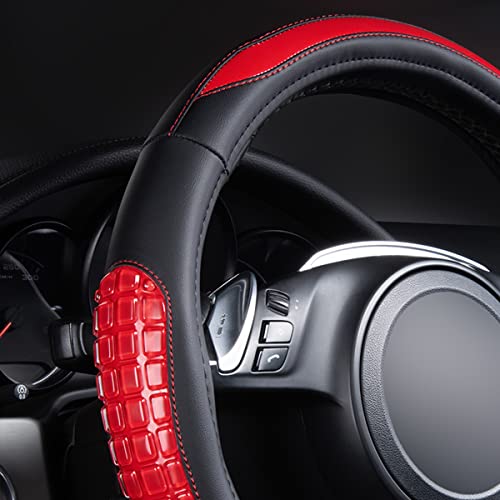 Flying Banner car Steering Wheel Cover Gel Massage Velvet Cool Warm Universal Size 15 inches SUV Truck Anti Slip Odorless Summer Winter (Black Red, Gel Massage) - color: Black Red