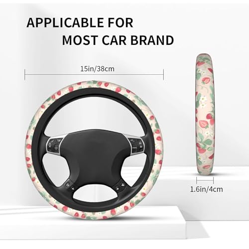 Strawberry Flowers Steering Wheel Cover - Strawberry Flower Steering Wheel Cover for Women Cute Car Breathable Universal for 14-15 Inch Anti-Slip 2 Pieces Car Coasters - color: 1-Strawberry
