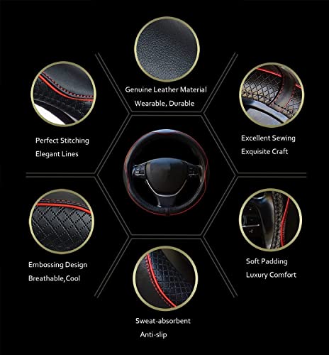 Car Steering Wheel Cover, Anti-Slip, Safety, Soft, Breathable, Heavy Duty, Thick, Full Surround, Sports Style (Black with Red line) - color: Black with Red line