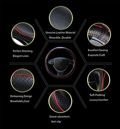 Car Steering Wheel Cover, Anti-Slip, Safety, Soft, Breathable, Heavy Duty, Thick, Full Surround, Sports Style (Black with Red line) - color: Black with Red line