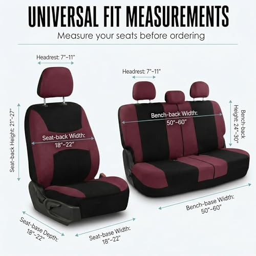 FH Group Car Seat Covers Full Set Cloth,Universal Fit combo,Washable Automotive Seat Covers,Low Back Front Seat Covers,Airbag Compatible,Split Bench Rear Seat for SUV,Sedan,Van Burgundy - color: Burgundy