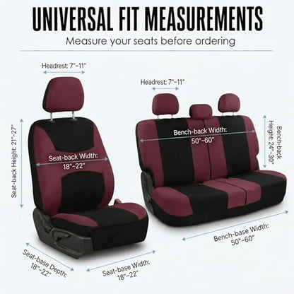FH Group Car Seat Covers Full Set Cloth,Universal Fit combo,Washable Automotive Seat Covers,Low Back Front Seat Covers,Airbag Compatible,Split Bench Rear Seat for SUV,Sedan,Van Burgundy - color: Burgundy