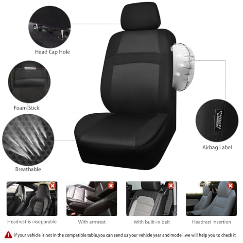 CAR PASS Universal 13PCS 3D Air Mesh Car Seat Covers -100% Breathable Seat Covers Full Sets Steering Wheel and Belt Cover Airbag and Rear Split Bench Compatible for Automotive SUV Truck (Pure Black) - color: Black, size: Full set