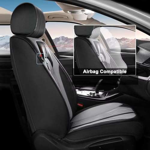 TTX LIGHTING Front Seat Covers Faux Leather Waterproof Breathable Car Seat Covers with Anti-Slip Universal Fit for Most Cars SUV Trucks (2 Seats, Black&Grey) - color: #073 Black&Grey, size: 1.Universal Fit - 2 front seat covers only