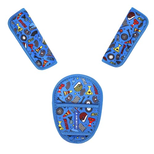 3 Pieces Car Seat Straps Pads for Kids, Ultra Soft Plush Car Seat Strap Covers for Kids, Carseat Shoulder Pad, Hip Support for Car Seats, Pushchair, Stroller.(Racer) - color: Racer