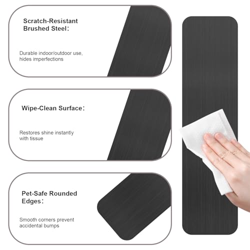 Durable Cat & Dog Door Protector from Scratching - Anti-Scratch Guard for Interior/Exterior Doors, Stainless Steel Self-Adhesive Kick Plate (Brushed Black, 4"x16")