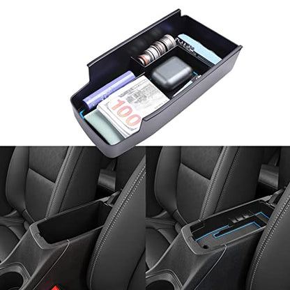 Center Console Organizer Tray Compatible with Chevy Bolt EUV Bolt EV Accessories 2022-2023 Interior Secondary Armrest Storage Glove Box Divider ABS Material, Customized Design, Blue