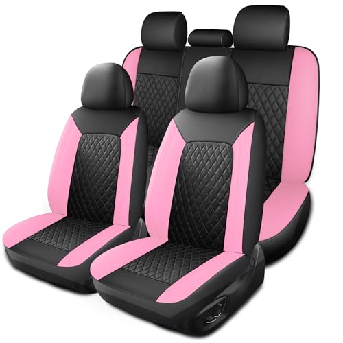 HChengkikz Seat Covers for Car, Breathable and Waterproof Car Seat Covers, Premium Automotive Airbag Compatible Universal Fit for Cars Sedans SUVs Vans and Trucks (Full Set, Pink) - color: N1 Black Pink, size: Full Set