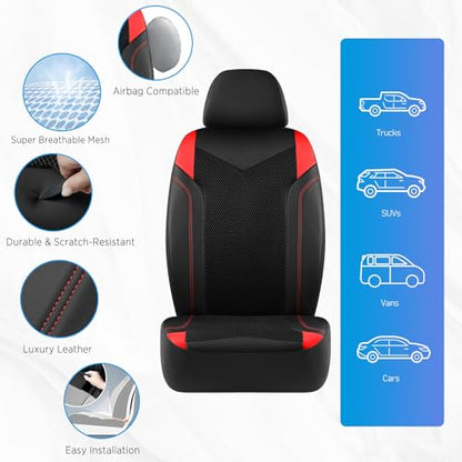 PIC AUTO Car Seat Cover, Super Breathable Mesh Front Seat Cover for Cars, Red Leather Seat Covers, Universal Fit, Durable, Airbag Compatible, Suitable for SUVs, Trucks, Sedans, and Vehicles - color: Red