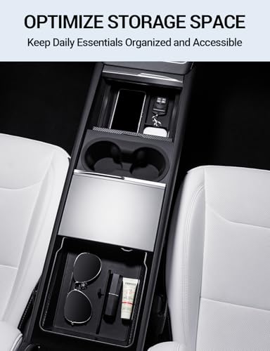 Motrobe 4PCS 2026 Center Console Organizer Tray for Tesla Model Y Juniper (Only Premium & Performance 2025/2026) Model 3 Highland (Standard, Premium & Performance 2024/25/26) Accessories - size: 4PCS Console Tray(Model Y Juniper & 3 Highland)