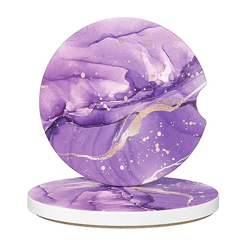 Car Cup Holder Coaster, Car Coasters for Cup Holders, 2 Pack Universal Anti Slip Insert Absorbent Ceramic Auto Interior Accessories with A Finger Notch & Cork Base, Purple Marble - color: Purple Marble