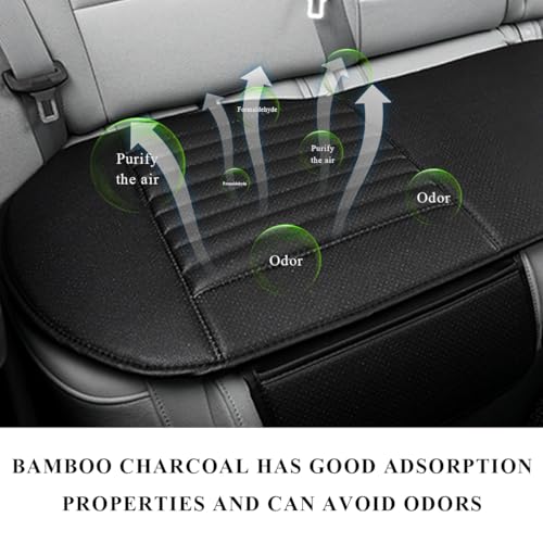 Leather Car Seat Cover, Breathable Rear Seat Bottom Cushion Pad Filling Bamboo Charcoal, Comfortable Anti-Slip Vehicle Long Bench Cover with Storage Pockets, Car Accessories (Black) - color: Black