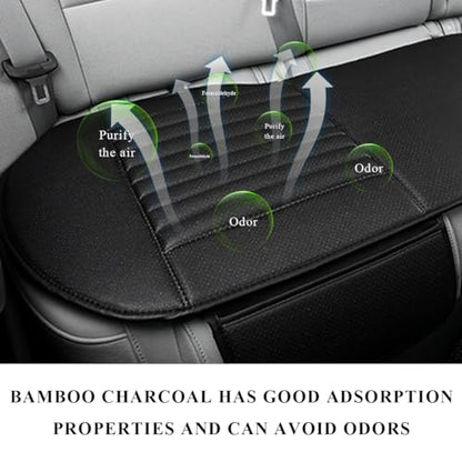 Leather Car Seat Cover, Breathable Rear Seat Bottom Cushion Pad Filling Bamboo Charcoal, Comfortable Anti-Slip Vehicle Long Bench Cover with Storage Pockets, Car Accessories (Black) - color: Black