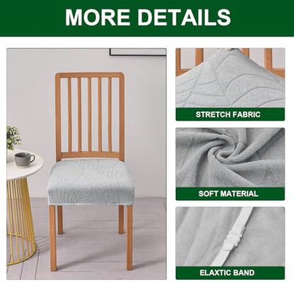 CRFATOP Waterproof Dining Room Chairs Seat Covers Set of 4 with Stretch Bench Slipcover Jacquard Kitchen Chair Slipcover Washable Seat Cushion Slipcover for Hotel Banquet Wedding Party, Light Grey - color: 03 Jacquard Light Grey
