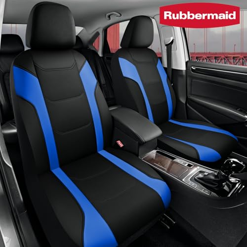 Rubbermaid Leather Car Seat Cover – Universal Front Seat Cover, Airbag Compatible, Easy to Install, Water-Resistant and Durable Automotive Seat Cover for Cars, Trucks, SUVs, Vans – Blue - color: Blue