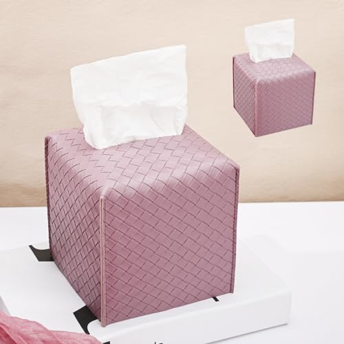 HOMOTEK 2 Pack Tissue Box Cover, Square PU Leather Tissue Holder, Decorative Facial Tissue Cube Paper Organizer Dispenser for Bathroom, Night Stands, Desk, Car 5X5X5'' - Woven Waffle,Plum Red - color: Plum Red, size: Woven Waffle