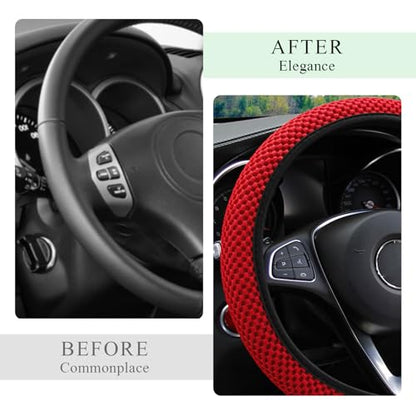 Yourkar Elastic Steering Wheel Cover, 15"×15" Comfy Breathable Stretch Steering Wheel Protector, Ice-Silk Cloth Polyester Steering Wheel Cover for Men Women, Car Accessories (Red) - color: Red