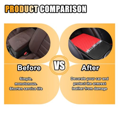 Bling Leather Car Armrest Seat Box Cover, Car Console Armrest Cover with Crystal Rhinestones, Anti-Scratch Waterproof Auto Center Console Protector Cushion Pad for Car SUV Truck (Red) - color: Red