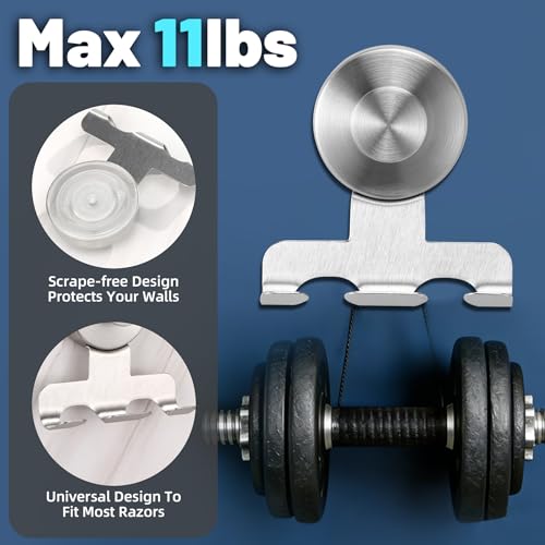 No-Drill Suction Cup Razor and Shaver Holder, Stainless Steel Shower Hook for Towel & Loofah, Damage-Free Reusable Bathroom Wall Organizer (2, Brushed Nickel) - color: Brushed Nickel
