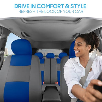 BDK PolyPro Car Seat Covers Full Set in Blue & Gray – Front and Rear Split Bench Seat Covers for Cars, Easy to Install Car Seat Cover Set, Car Accessories for Auto Trucks Van SUV - color: Blue & Gray