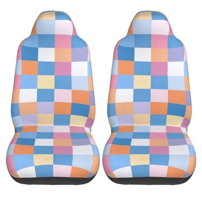 Colorful Retro Checkered Front Seat Covers 2 Pack, Vehicle Seat Protector Car Mat Covers, Fit Most Bucket Seats - color: Colorful Retro Checkered