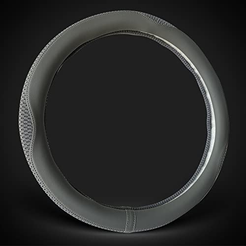 Car Steering Wheel Cover, Universal 15 inch, The Latest Microfiber Leather Breathable Technology Fabric, Non-Slip, Comfortable, Warm in Winter and Cool in Summer, Grey - color: Grey