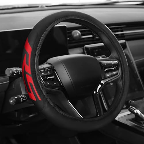 Premium Leather Steering Wheel Cover Compatible with Chevy Camaro RS, Universal Fit 14-15 Inch, Breathable, Comfortable Grip, Lightweight, Easy Install Accessory - color: Red RS