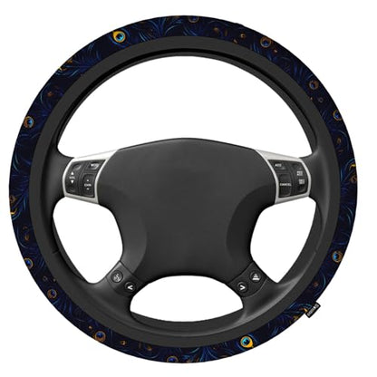 Swono Peacock Feather Steering Wheel Cushion Case Beautiful Blue and Green Peacock Feathers Neoprene Car Steering Wheel Covers 15 Inch Anti Slip Compatible Auto Car Wrap Cover for Men Women - color: multi-052