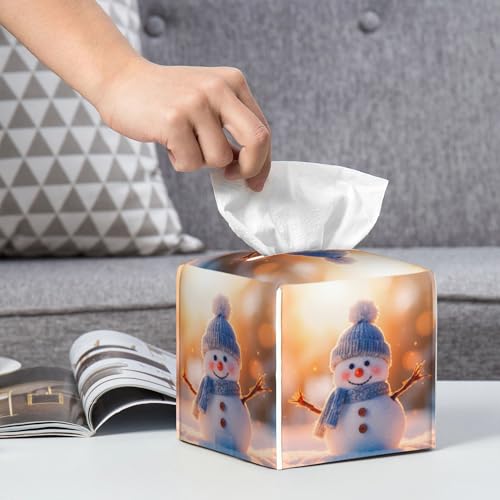Cute Christmas Snowman Tissue Box Cover Square,Winter Christmas Snowman Tissue Box Holder Waterproof Leather Facial Paper Organizer Dispenser for Bathroom Home Car Nightstand Vanity Desk - color: Color-24