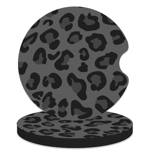 Car Coasters for Cup Holders, 2 Pack Non-Slip Universal Rubber Car Cup Coaster for Women, Car Interior Accessories - Black Leopard