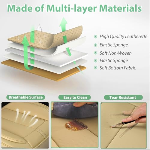 2 Pack Front Car Seat Cover Bottom Only Faux Leather, Anti-Slip Padded Seat Cushion, Full Wrap Seat Protector with Storage Function Fit 95% Cars, SUV, Pick-up Trucks (Beige) - color: Warm-Yellow Beige