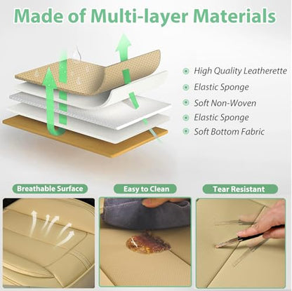 2 Pack Front Car Seat Cover Bottom Only Faux Leather, Anti-Slip Padded Seat Cushion, Full Wrap Seat Protector with Storage Function Fit 95% Cars, SUV, Pick-up Trucks (Beige) - color: Warm-Yellow Beige