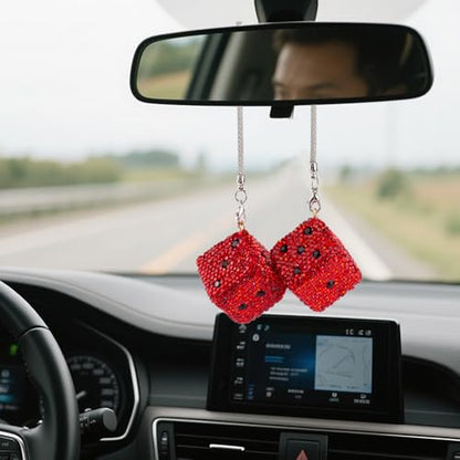 Bling Diamond Dice Car Hanging Accessories – Crystal Rear View Mirror Ornament, Sparkly Car Decor, Lucky car Accessories All Models