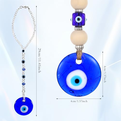 COMNICO Evil Eye Car Hanging Ornament, Classic Blue Evil Eye Beaded Charms Rear View Mirror Pendent Decor Car Accessories for Window Door Wall(White Beads) - style: White beads