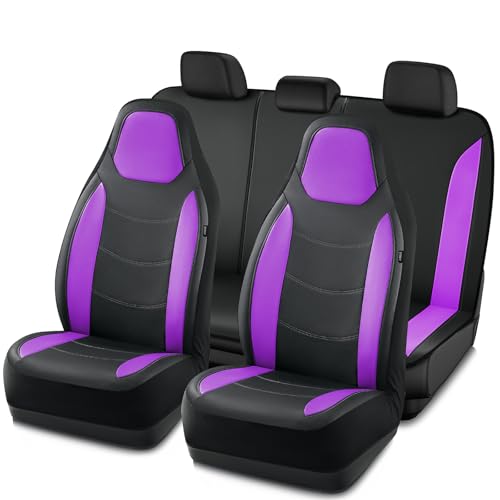 Road Comforts Car Seat Cover, Leather Full Set Car Seat Cover, Automotive Interior Seat Covers, Universal Fit for Most Cars, SUVs, Trucks, and Vans, Airbag Compatible (Purple) - color: Purple, size: Full Set