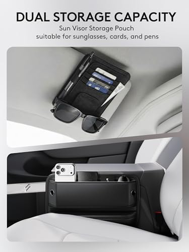 Car Seat Gap Filler Organizer with Sun Visor Organizer, PU Leather Seat Gap Filler for Phone, Keys, Cards & Sunglasses, Front Seat Storage Side Pocket for Cars SUVs Trucks