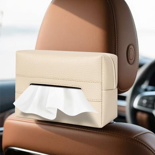 Car Tissue Holder, Standard Tissue Holder for Pu Leather Car Napkin Holder, Backseat Extra Large Tissue Organization Fit for 120-230 Tissues per Box 7.08'' x 4.72'' x 3.15'' (Beige) - color: Beige