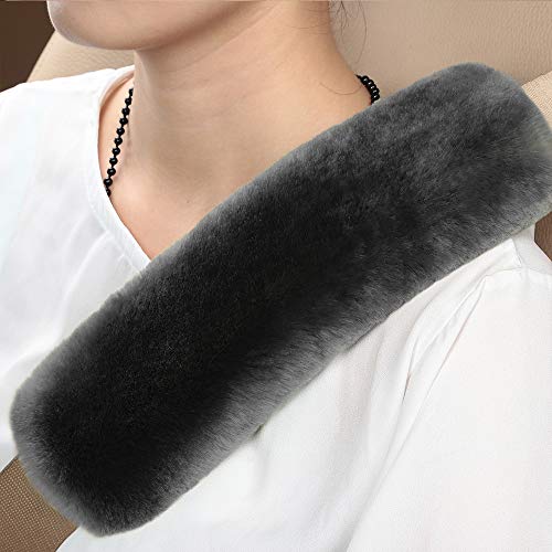 OGLAND 2 Pack Automotive Authentic Sheepskin Car Seat Belt Pads, Soft Shoulder Pad, Neck Cushion Protector, Genuine Natural Merino Wool (Carbon Black) - color: Carbon Black, size: Shearling Wool