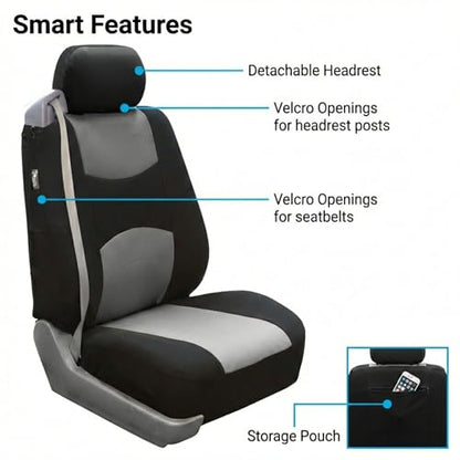 FH Group Car Seat Covers All-Purpose Built-in Seatbelt Front Set - Universal Fit for Cars, Trucks & SUVs (Gray/Black) FB351102 - color: Gray/Black - Low Back (Flat Cloth), size: Front Set