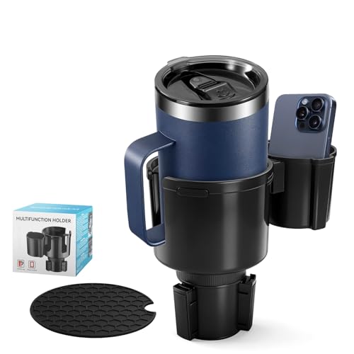 Car Cup Holder Expander W/Offset Adapter, 2-in-1 Cup Holder Extender for Large Bottles up to 4.3", Adjustable Base Fits Stanley, Hydro Flask, Yeti, Universal Car Cup Holder for Most Vehicles