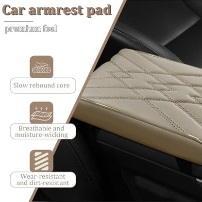 Car Center Console Cover, Memory Foam Vehicle Arm Rest Seat Box Cushion Pad, Scratch & Wear Resistant Automotive Middle Console Protector, Universal for SUV Automobile Truck (Beige) - color: Beige