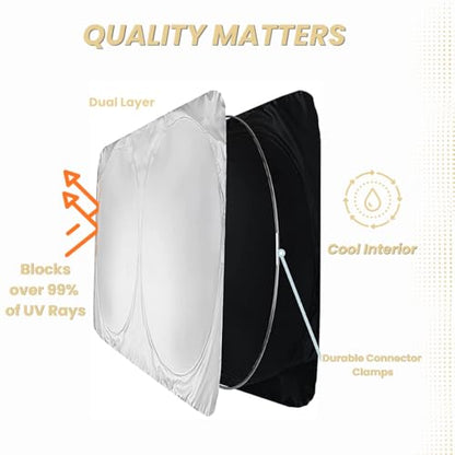 Windshield Sun Shade Compatible for Tesla Model S | Certified 99.87% UVB & 99.02% UVA Car Sun Shade. Award Winning Sunshade - Patented Technology | Car Shades by Kinder Fluff - size: Model S
