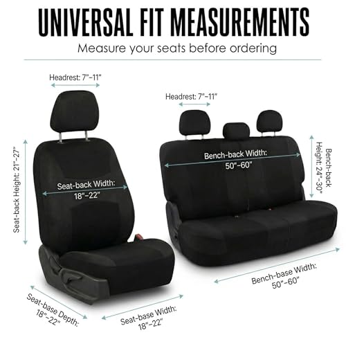 FH Group Full Set Cloth Car Seat Covers, Universal Fit Front and Split Bench Rear, Airbag Compatible, Washable for SUV, Sedan, Van - Black - color: Black