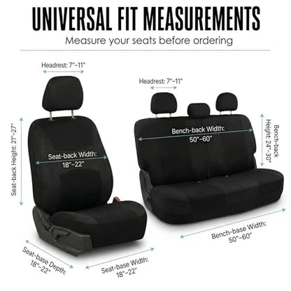 FH Group Full Set Cloth Car Seat Covers, Universal Fit Front and Split Bench Rear, Airbag Compatible, Washable for SUV, Sedan, Van - Black - color: Black