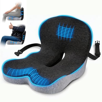 lazyzzz Office Chair Cushion, Memory Foam Seat Cushion with Lumbar Support & Adjustable Strap, Ergonomic Car Orthopedic Seat Cushion Back Pain Relief for Truck Driver, Office Chair, Gaming Chair