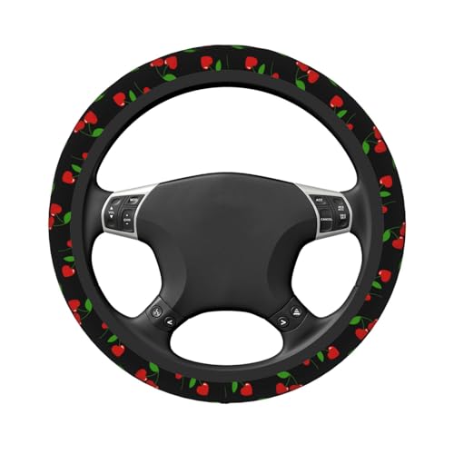 Cherry Hearts Elastic Steering Wheel Cover Non-Slip Breathable Steering Wheel Protector Fit Auto, SUVs, Truck - color: Cherry Hearts