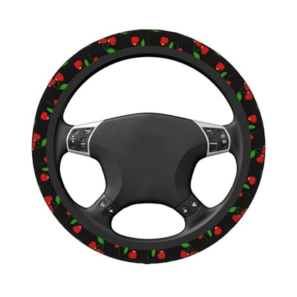 Cherry Hearts Elastic Steering Wheel Cover Non-Slip Breathable Steering Wheel Protector Fit Auto, SUVs, Truck - color: Cherry Hearts