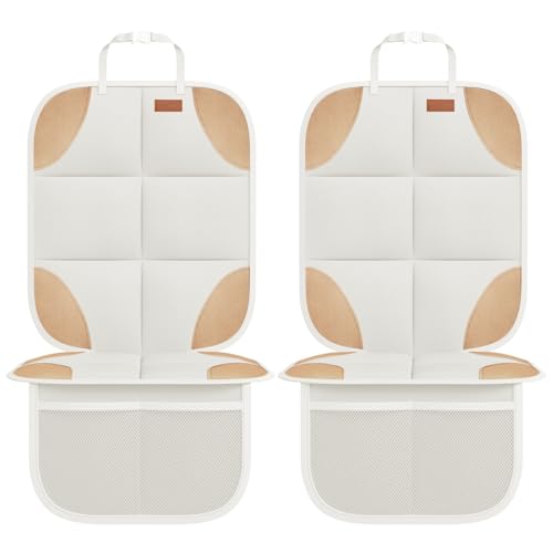 SMART ELF Car Seat Protector, 2Pack Seat Protector Protect Child Seats with Thickest Padding and Non-Slip Backing Mesh Pockets for Baby and Pet,Sedan SUV Truck (Beige Brown) - color: Beige Brown, size: 2PS